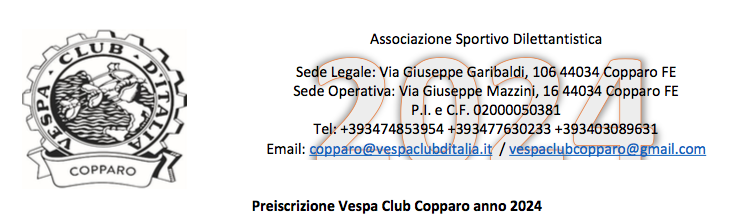 Preiscrizione 2024 Vespa Club Copparo